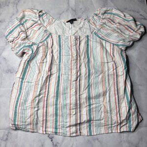 Lane Bryant Striped Linen Flowy Blouse Shirt Womens Size 20 Puff Sleeves J30